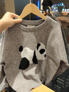 2023秋冬新款中小童加厚毛衣个性熊猫上衣男女童圆领套头针织毛衣