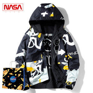 NASA联名2024新款上衣春装秋季小熊夹克双面穿外套男连帽加绒加棉