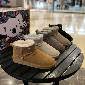 欧货考拉烫钻雪地靴女2021冬季新款hello girl koala皮毛一体短靴