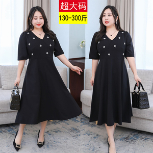 240斤大码连衣裙胖mm150/300夏季新款女装钉珠显瘦遮肚中长款裙子