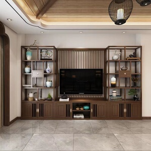新中式玄关柜电视柜置物架客厅隔断实木摆件电视背景墙展示柜层架