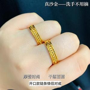 时尚钛钢戒指女越南沙金指环活口高颜值气质麻花黄铜镀金戒不掉色