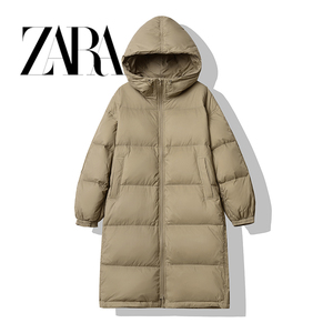 ZARA长款过膝连帽羽绒服女2022年冬季新款宽松加厚保暖外套面包服