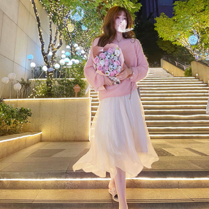 两件套毛衣纱裙