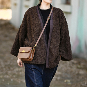 加厚毛圈外套女冬无领子2020年新款中长咖啡色显瘦百搭羊羔绒上衣