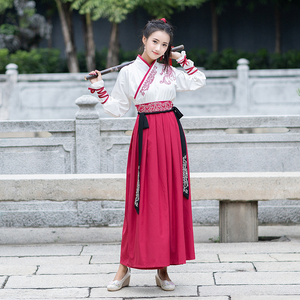 侠女古装服女霸气复古改良日常学生装交领绣花襦裙武侠风汉服帅气