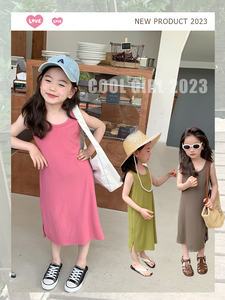 高品质面料女童慕斯羊绒背心裙夏季韩版时髦修身长裙子儿童连衣裙
