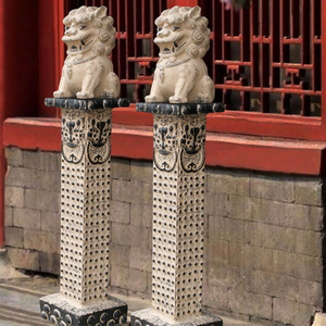 仿石树脂石雕拴马桩仿古做旧四大神兽拴马石柱子狮子酒店庭院