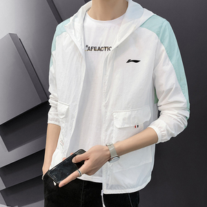 中国李宁防晒服男款夏季超薄冰丝透气户外钓鱼连帽大码防晒衣外套