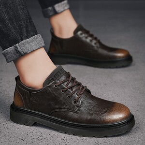 潮牌皮鞋男春秋款男士商务正装英伦休闲鞋男鞋真皮时尚潮流马丁靴