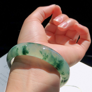 兄弟翡翠【新品】缅甸翡翠高冰海藻绿花水足正装手镯1413圈口57