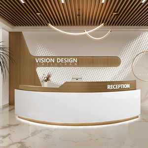 弧形酒店吧台烤漆美容院会所咨询台公司前台原木色医院收银接待台