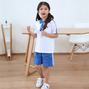 深圳校服小学生套装女学院风夏季运动短袖上衣两道杠夏装薄款短裤