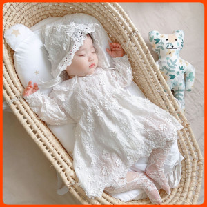 韩国女宝宝婴儿衣服夏季满月百天周岁礼服长袖公主包屁裙春秋哈衣