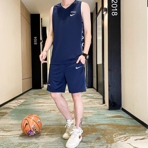 耐克顿篮球服套装男夏季冰丝透气速干无袖t恤跑步健身运动两件套