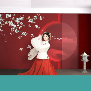 古风剧本杀3d直播壁布汉服拍照背景墙装饰墙纸中式故宫红国潮墙布