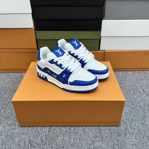 包冠希lv路易威登白蓝色浮雕压纹logo老花trainer板鞋运动休闲鞋