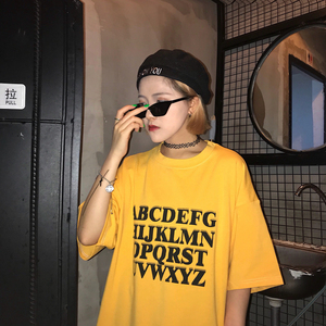 hiphop上衣女夏季韩版ins原宿bf风嘻哈字母印花宽松短袖t恤学生潮
