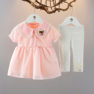 1-2-3岁女童韩版短袖连衣裙两件套夏装夏季女宝宝七分裤裙童套装-