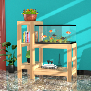鱼缸架子实木专用底柜多层花架鱼缸架一体组合架双层上滤底座定制