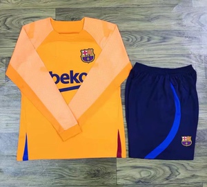 巴萨长袖第二客场黄色球衣男2223新款足球服套装训练服运动队服