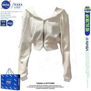 NASA白色短款卫衣外套女春秋2023新款爆款小个子美式小众连帽上衣