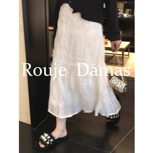 Rouje Damas 法式气质白色蕾丝半身裙女小众设计感高腰纱裙中长裙