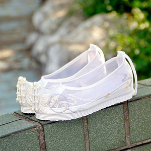 夏季原创搭配古风汉服鞋子女刺绣花网纱凉鞋布鞋内增高古装汉元素