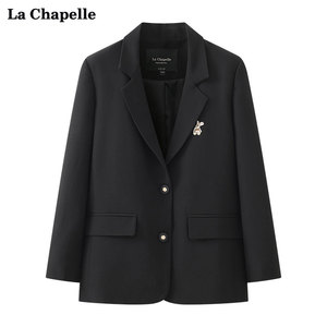拉夏贝尔/La Chapelle黑色西装外套女春兔子刺绣复古休闲西服外套