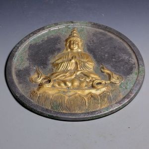 唐宋时期老铜镜 青铜老物件 铜鎏金佛像铜镜 辽金时期老铜镜 收藏