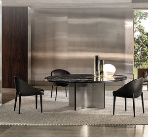 米洛提minotti现代整装金属大理石圆形餐桌椅大户型餐厅会客桌
