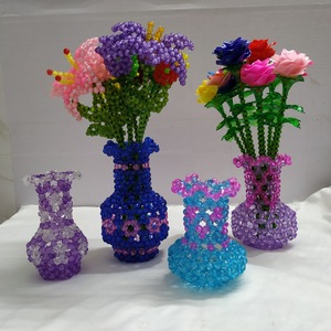 串珠花瓶纯手工编织花朵收纳瓶 散珠插花花盆成品亚克力圆珠摆件
