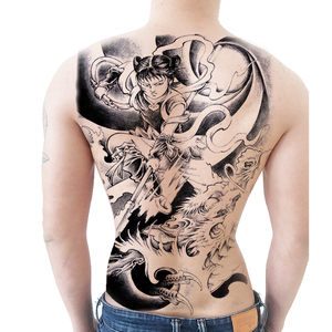 满背大图纹身贴中国风传统艺术黑白哪吒闹海男女防水仿真刺青持久
