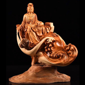 太行崖柏根雕摆件客厅观音木雕原木实木树根精品雕刻工艺品