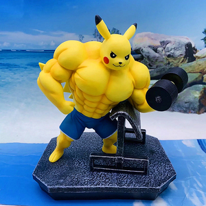 神奇宝贝宠物小精灵gk皮卡丘肌肉猛男健身举哑铃场景模型手办摆件