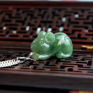 天然十二生肖老鼠玉吊坠翡翠玉石立体玉鼠送财挂件玉坠属鼠项链