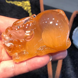 天然黄兔毛发水晶貔貅把玩摆件新款家居客厅玄关办公工艺品民族风