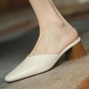 半拖真皮女鞋春