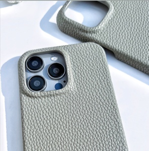 法国进口爱马H家锡器灰色斑鸠灰头层牛皮适用iPhone15promax手机壳苹果14pro保护套