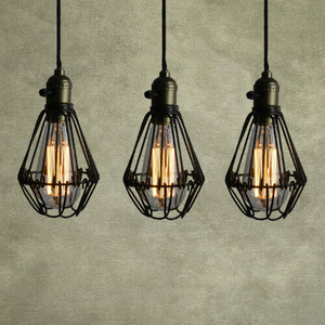 创意灯具 美式乡村工业风餐厅卧室灯铁艺 复古小铁笼带开关吊灯