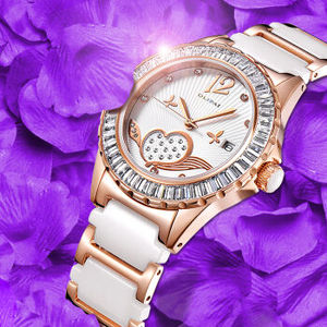 欧力派(olipai)手表女表时尚黑色石英表防水白色陶瓷女士手表jt90