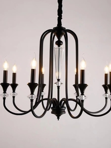 美式复古蜡烛吊灯客厅吊灯北欧个性餐厅卧室简约铁艺黑色水晶灯具