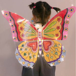 蝴蝶翅膀女童发光手工儿童diy手绘背饰pvc透明彩绘涂色材料道具