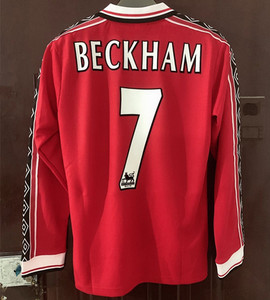 98-99赛季曼联三冠王吉格斯复古球衣主场长短袖足球服7号贝克汉姆