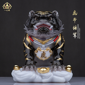 《老虎》摆件虎爷神像汉白玉虎爷将军生肖虎黑虎白虎黄虎招财摆件