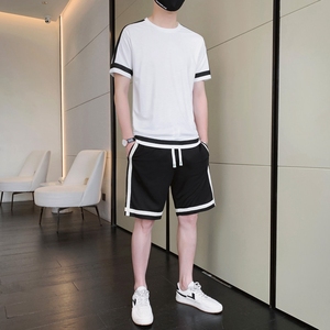 男士短袖t恤夏季青年冰丝短裤运动套装韩版潮流搭配帅气一套夏装