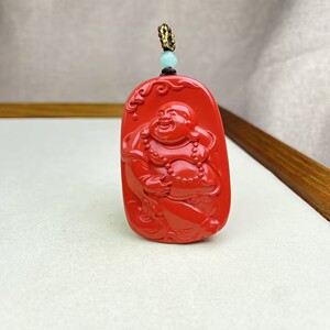 天然红纱弥勒佛吊坠大肚佛项链女款笑面佛挂件玉佩民族风饰品包邮
