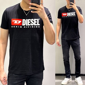 正品现货迪赛Diesel T-Diegor-Div男黑色纯棉刺绣logo修身短袖T恤