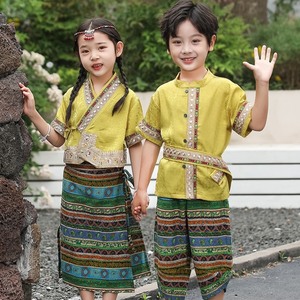 小学生六一少数民族服装新款傣族儿童短袖演出服幼儿园男女表演服