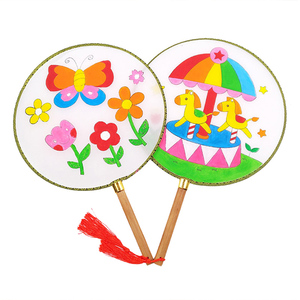 儿童手工空白团扇宫扇涂色扇绘画扇 幼儿园diy亲子活动涂鸦纸扇子